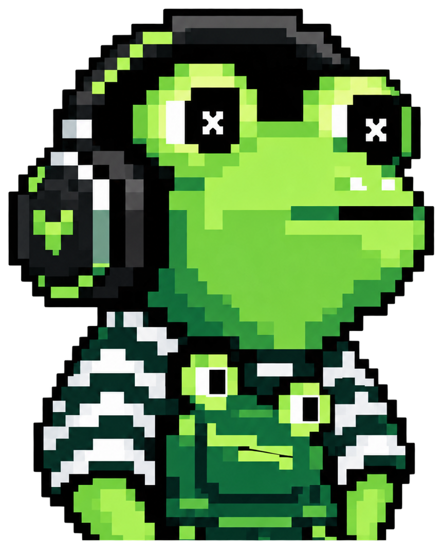 GGWP pixel frog gamer with headphones